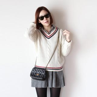 V-neck Waffle-knit Top