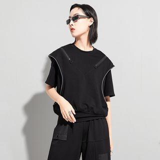 Mock Two-piece Short-sleeve Zip Accent T-shirt