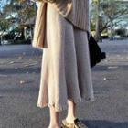 Fringed Midi A-line Knit Skirt