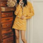 Set: Mock Neck Long-sleeve Button Jacket + A-line Skirt