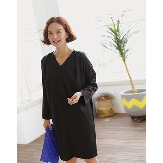 V-neck Pleated Shift Dress