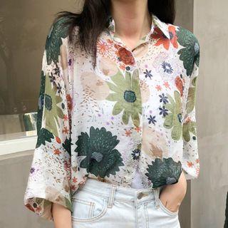 3/4-sleeve Print Shirt