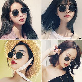 Metal Frame Sunglasses Gold Frame & Lens - Black - One Size