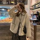 Fleece Button Jacket / Long-sleeve Floral Midi Dress