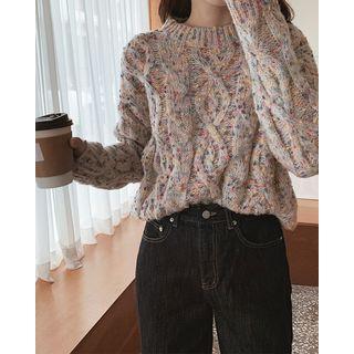 Multicolor-pompom Cable-knit Sweater
