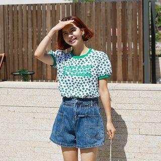 Puff-sleeve Floral Letter Top