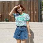 Puff-sleeve Floral Letter Top