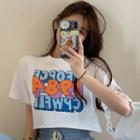 Loose-fit Printed Crop T-shirt White - One Size