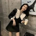 Long-sleeve Faux Leather Mini A-line Dress