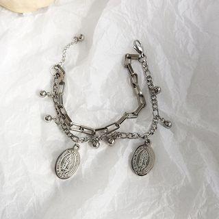 Alloy Disc Layered Bracelet 1 Pc - Bracelet - Dark Silver - One Size
