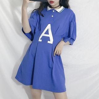 Lettering Short-sleeve A-line Polo Dress