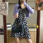 Short-sleeve Floral Print Mini A-line Dress / Cardigan