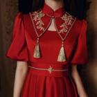 Short-sleeve Embroidery Qipao Evening Dress