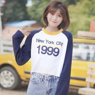 Long-sleeve Lettering Cropped Raglan T-shirt