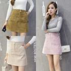 Faux Pearl Zip Front A-line Skirt