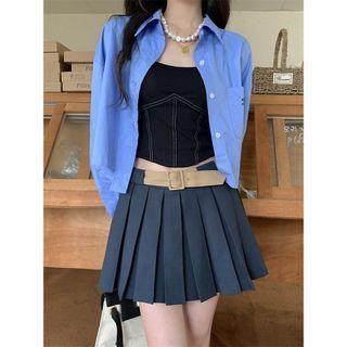 Lettering Shirt / Pleated Mini A-line Skirt / Camisole Top