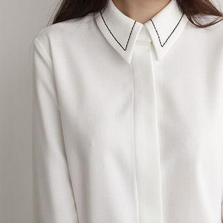 Wide-cuff Contrast-stitch Shirt