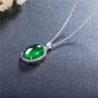 Faux Gemstone Pendant Sterling Silver Necklace 1pc - Not Including Chain - Silver & Green - One Size