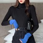 Long-sleeve Mock Neck Color Block Top