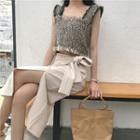 Tweed Sleeveless Top / Tie Waist Midi Skirt