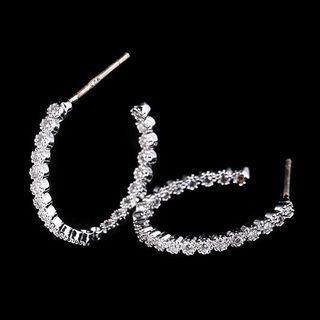 Rhinestone Sterling Silver Open Hoop Earring 1 Pair - Earring - Silver - One Size