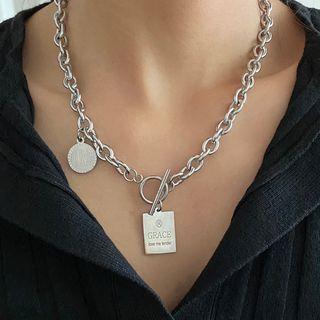 Tag Pendant Stainless Steel Necklace K24 - Silver - One Size