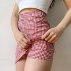 Slit Gingham Mini Pencil Skirt