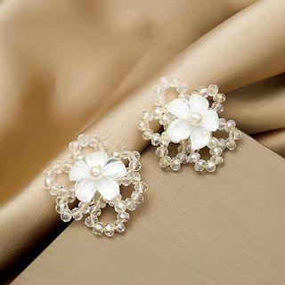 Flower Faux Crystal Earring E2952-1 - 1 Pr - White - One Size