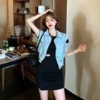 Denim Vest / Short-sleeve Sheath Dress