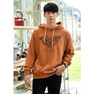 Kangaroo-pocket Whale Print Hoodie