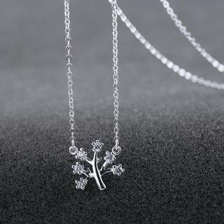 Cz Tree Sterling Silver Necklace Silver - One Size