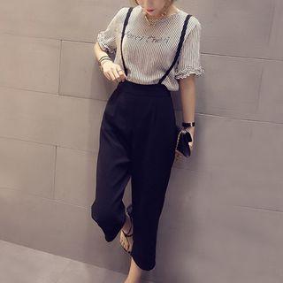 Set: Short-sleeve Top + Suspender Crop Pants