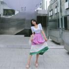 Color-block Linen Blend A-line Long Skirt