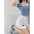 Labeled Square-neck Crop T-shirt