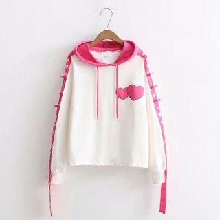Heart Pattern Embroidered Color-block Hoodie