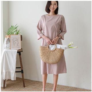 Round-neck Shirred-detail Midi Dress