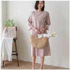 Round-neck Shirred-detail Midi Dress