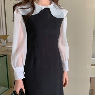 Set: Layered-collar See-through Blouse + Camisole Top