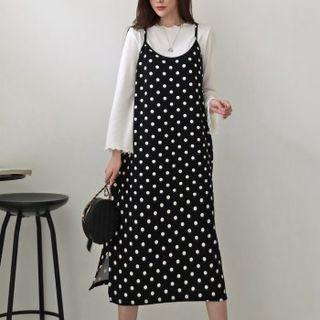 U-neck Dotted Midi Overall Dress