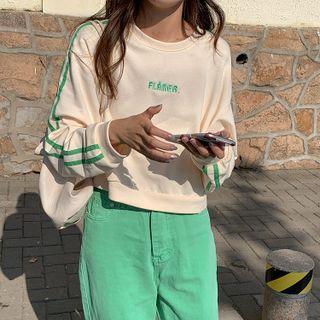 Long-sleeve Contrast Trim Embroidered Sweatshirt