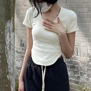 Short-sleeve Cropped T-shirt T-shirt - White - One Size