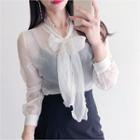 Tie-front See-through Crepe Blouse