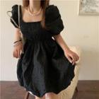 Short-sleeve Smocked Mini A-line Dress Black - One Size