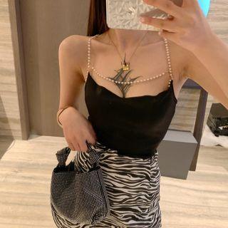 Beaded Cross Strap Sleeveless Top Black - One Size
