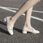 Faux Pearl Genuine Leather Block Heel Loafers