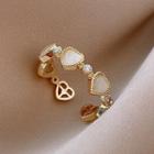 Heart Cat Eye Stone Open Ring Gold & White - One Size