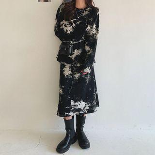 Set: Tie-dye Hoodie + Side Split A-line Skirt