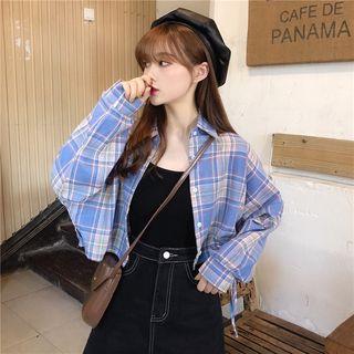Plaid Long-sleeve Cropped Shirt