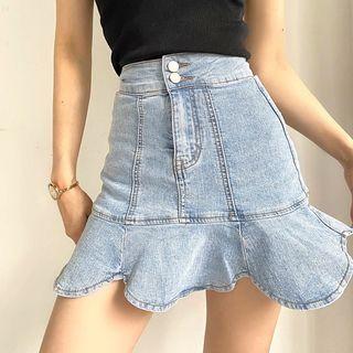 High Waist Ruffle Trim A-line Mini Skirt