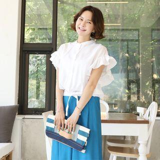 Frill-sleeve Tie-front Blouse